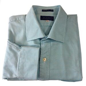 J. McLaughlin Men's Teal Houndstooth Button Up Superfine 100 2 Ply‎ Shirt, XL